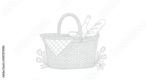 A clean line art illustration showcases a modern round dining table surrounded by four minimalist chairs, set with plates and cutlery, perfect for contemporary restaurant or home design concepts.