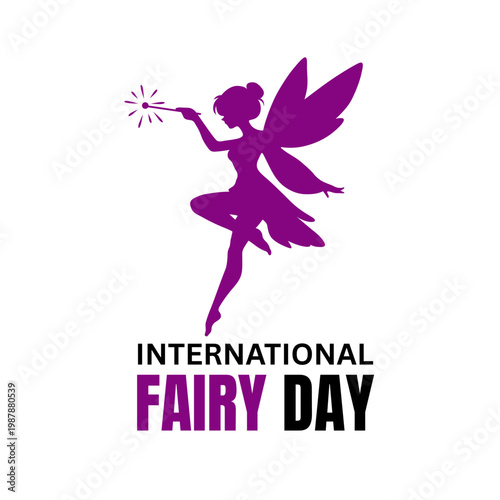 A professional vector graphic for International Fairy Day. Featuring a purple fairy silhouette with a magic wand, this whimsical design is perfect for fantasy events and social media.