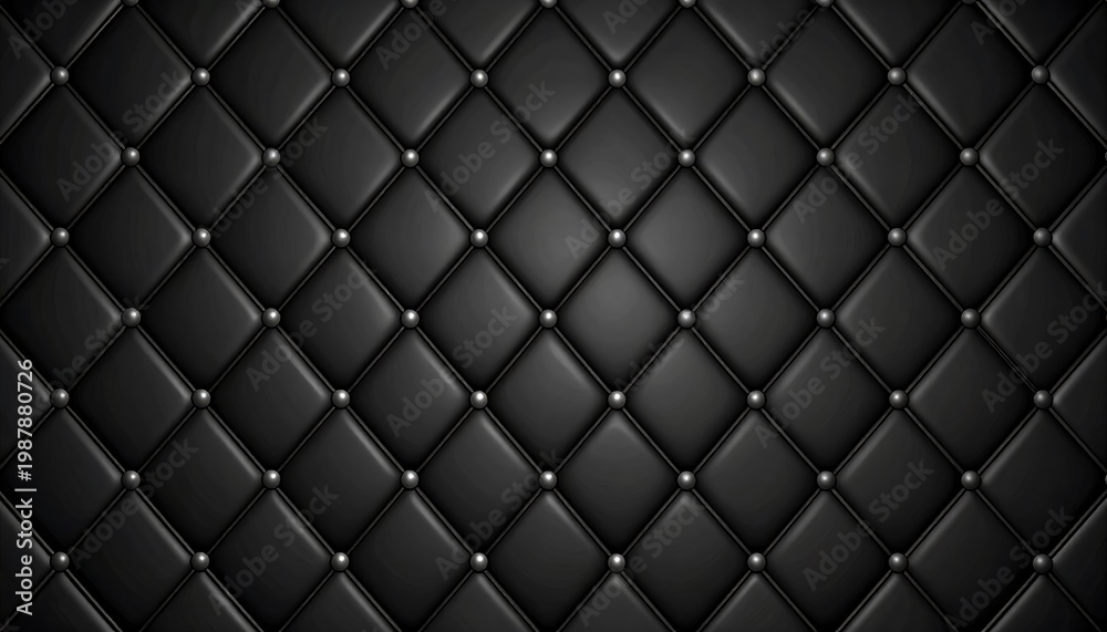 Fototapeta premium A close-up view of a dark, textured surface with a diamond-stitched pattern and small, metallic studs at each intersection