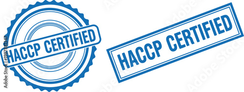 HACCP Certified Blue Stamp and Badge Vector Icons for Food Safety and Quality Assurance Labels