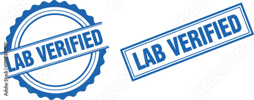 Blue Lab Verified Stamp and Badge Vector Icons for Certification and Quality Assurance