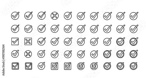 Collection of black and white check mark and cross icons in a grid arrangement