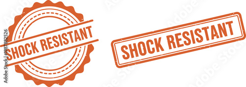 Shock Resistant Stamp Badge Set in Orange Isolated on White Background for Product Durability Labels
