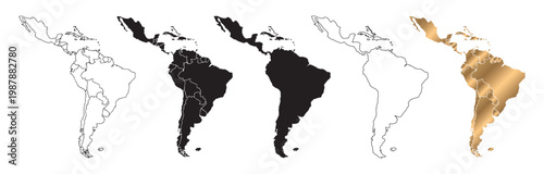 Map of Latin America, with black and gold lines.