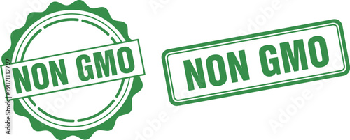 Non GMO Green Stamp and Label Icons for Organic Food Packaging and Natural Product Branding