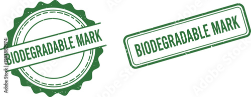 Green biodegradable mark stamp icons for eco-friendly packaging and sustainable product labeling
