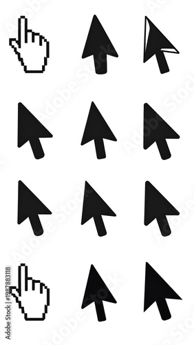 Free Download A grid showing computer cursors and hand pointers in grayscale, representing choices for user interaction on a digital device - GFXLoad