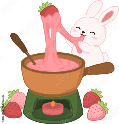 Cute Bunny with Strawberry Cheese Fondue