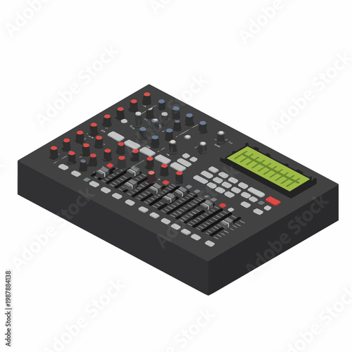 Isometric Detail Audio Mixer Equipment For Professional Music Production Studio