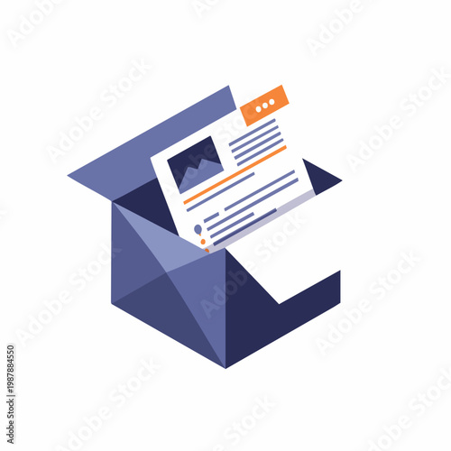 Isometric Detailed Opened Envelope with Document Inside Communication Illustration