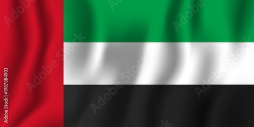 United Arab Emirates flag waving silk fabric texture national symbol of middle east state.