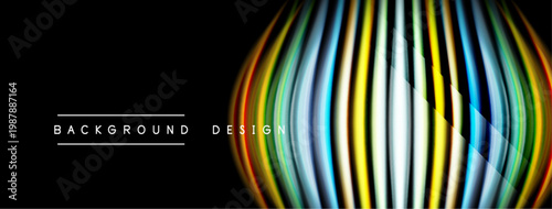 Abstract design features vibrant lines, curves. Dark background emphasizes colorful, dynamic visual element. Modern aesthetic.