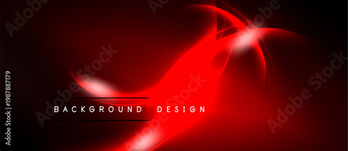 Abstract red design. Dynamic curves, glowing lines create modern background. Dark shades emphasize vibrant color. Simple text overlay present.