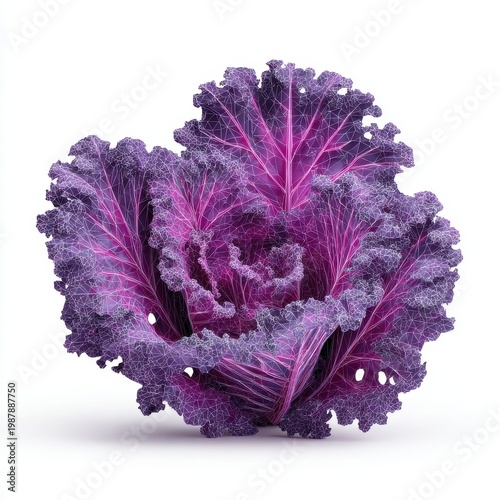 Vibrant Purple Ornamental Kale With Intricate Leaf Patterns On White Studio Background