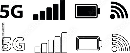 Mobile network and device status icons 5g signal battery and wi fi