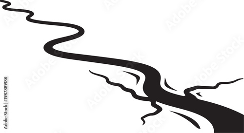 Black river, winding stream, watercourse illustration, vector silhouette