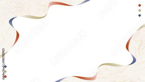 曲線のデザインフレーム、和風、和紙風、背景、16:9サイズ