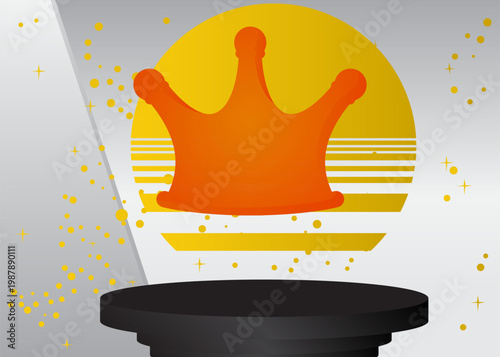 Mockup product display with Crown. Vector cylinder pedestal podium. Stage showcase for presentation. Minimal geometric forms.