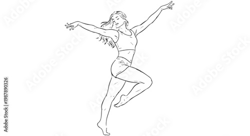 Graceful dancer in a dynamic pose with arms extended outward
