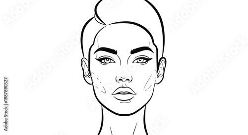 Elegant black and white portrait sketch of a stylish woman with defined features