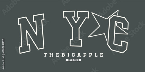 Nyc vintage varsity streetwear typography print for graphic tee, t-shirts, hat, and poster design 2026 - vector