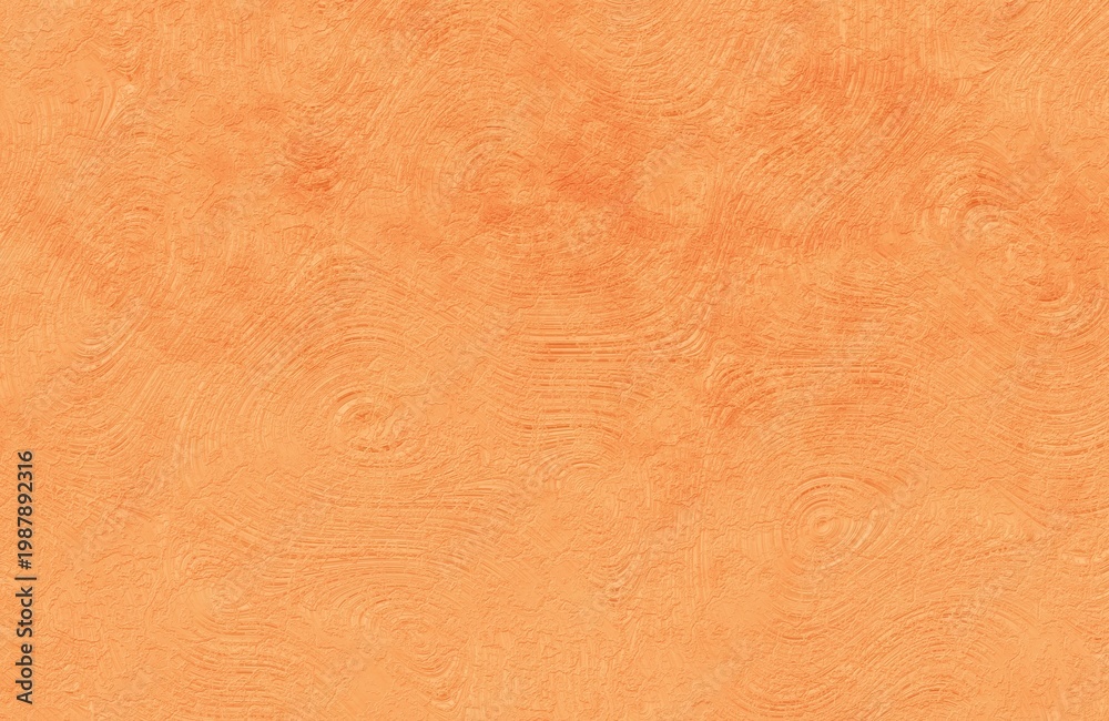 Fototapeta premium Orange swirly plaster texture surface with artistic circular patterns for vibrant interior wall background.