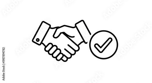 Handshake agreement with check mark icon symbolizing success.