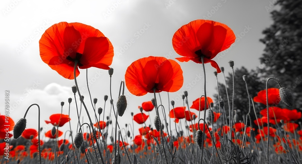 Obraz premium Canada day remembrance vibrant poppies in selective color