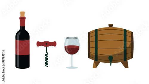 wine bottle corkscrew glass barrel icons