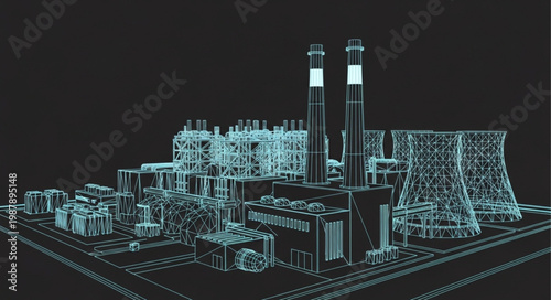 Modern Industrial Power Plant Structure Futuristic Design.