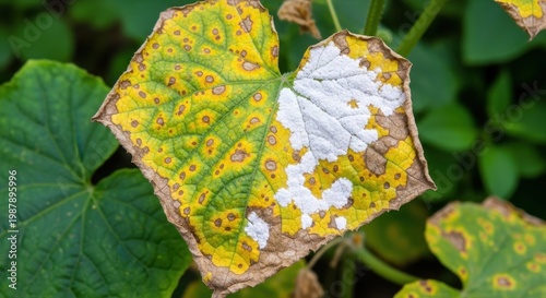 Close-up of a Diseased Cucumber Leaf Showing Damage.