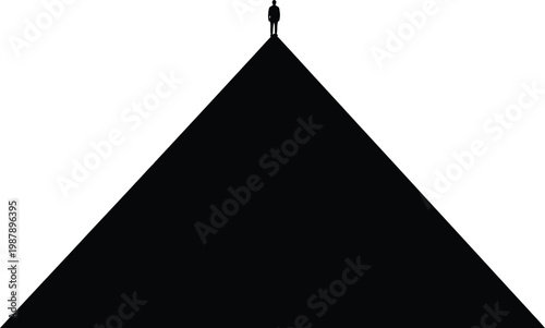 Man Standing on Top of Black Pyramid Isolated on White