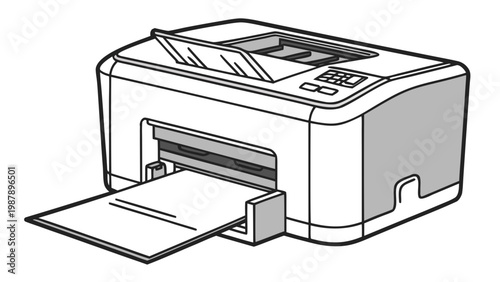Vector illustration of modern office printer. Flat design, minimalist style. Ideal for technology, business and office equipment concepts.