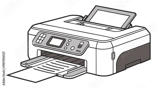 Vector illustration of modern office printer. Flat design, minimalist style. Ideal for technology, business and office equipment concepts.