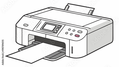 Vector illustration of modern office printer. Flat design, minimalist style. Ideal for technology, business and office equipment concepts.