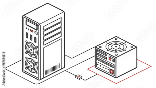 Vector illustration of modern computer system unit. Flat design, minimalist style. Ideal for technology, business and office equipment concepts. Isolated.