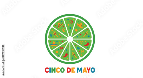 A vibrant lime slice decorated with cinco de mayo themed illustrations