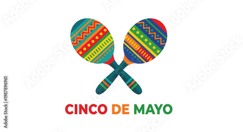 Colorful maracas and a cinco de mayo greeting displayed on a white background