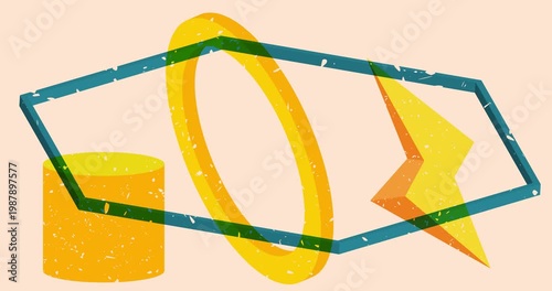 Colorful geometric shapes animation. Object in trendy riso graph design. Geometry elements abstract risograph texture style video.