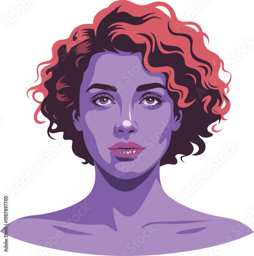 Beautiful woman with curly hair people vector ion white background.