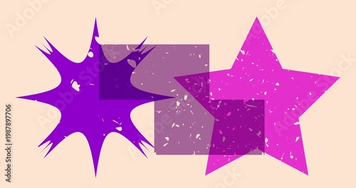 Colorful geometric shapes animation. Object in trendy riso graph design. Geometry elements abstract risograph texture style video.