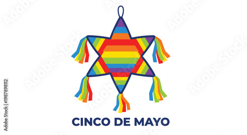 Colorful star shaped pi ata with vibrant streamers celebrating cinco de mayo