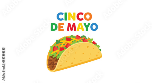 Cinco de mayo celebration featuring a colorful taco illustration