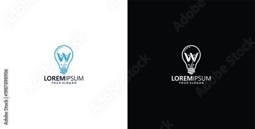 smart bulb technology logo design, bulb logo design initial W creative bulb logo ideas