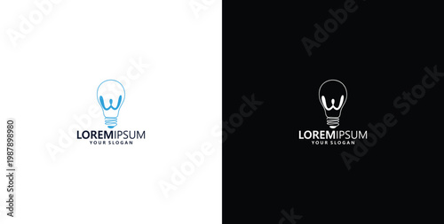 smart bulb technology logo design, bulb logo design initial W creative bulb logo ideas