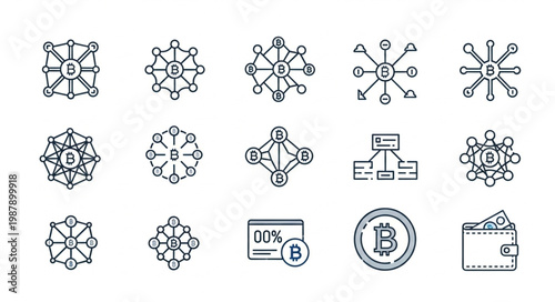 Set of Blockchain Technology and Cryptocurrency Icons.