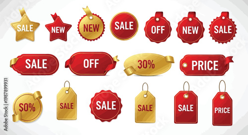 Colorful sale and discount tag designs for promotional marketing materials