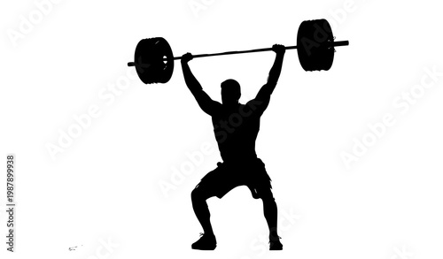 Silhouette of a powerful weightlifter successfully completing an overhead press demonstrating strength and athletic prowess in a dynamic pose