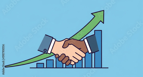 Business growth handshake and upward trending graph illustration.