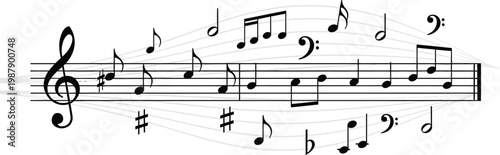 Musical Notes on Staff with Treble Clef